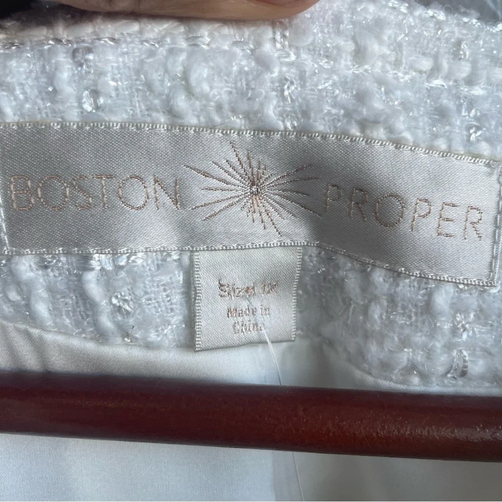 Boston Proper Ivory Tweed Blazer with Fringe - Picture 4 of 5